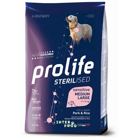 PROLIFE Sterilised Sensitive Adult Pork & Rice - Medium/Large - 12kg