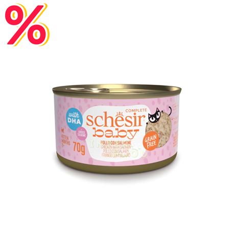 Schesir Baby gatto - Filettini di Pollo con Salmone in brodo - 12 x 70g - in lattina