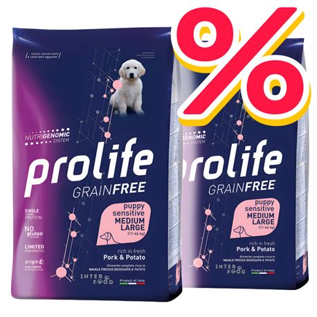 PROLIFE Grain Free Puppy Sensitive Pork & Potato - Medium/Large - 2x2,5kg