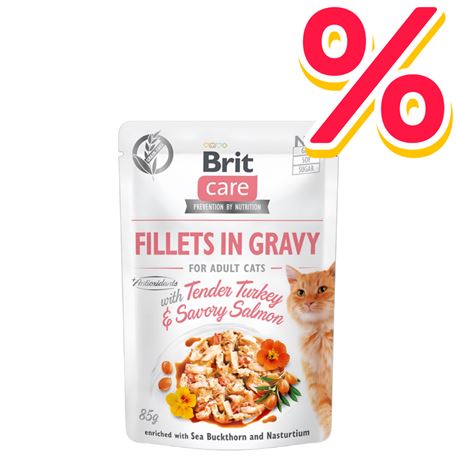 Brit Care Cat Pouch Tender Turkey & Savory Salmon - Gravy - 24x85g