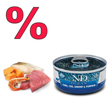 FARMINA N&D OCEAN - TUNA, COD, SHRIMP & PUMPKIN - 24x70gr