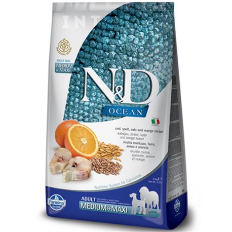 FARMINA N&D OCEAN - COD, SPELT, OATS & ORANGE ADULT  Medium & Maxi - 2,5kg