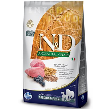 FARMINA N&D Ancestral Grain - LAMB & BLUEBERRY ADULT Medium & Maxi - 2.5kg