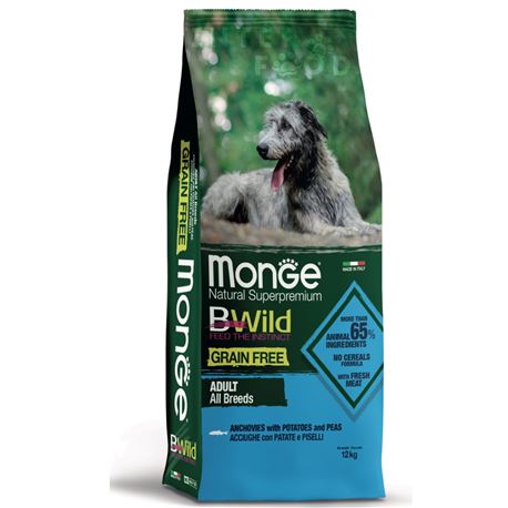 Monge B-Wild Grain Free All Breed Adult Acciughe con Patate e piselli - 12kg 1