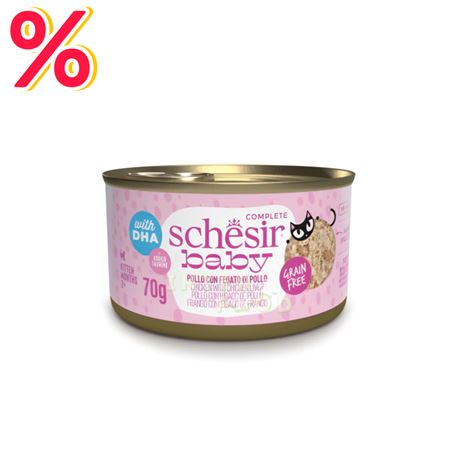 Schesir Baby gatto - Filettini di Pollo con Fegato di pollo in brodo - 12 x 70g - in lattina