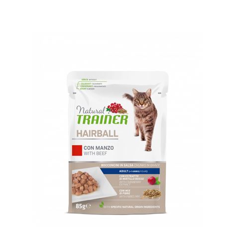 Natural TRAINER Hairball Adult con manzo - Bocconcini in salsa - 85g