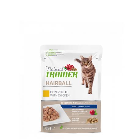 Natural TRAINER Hairball Adult con pollo - Bocconcini in salsa - 85g 1