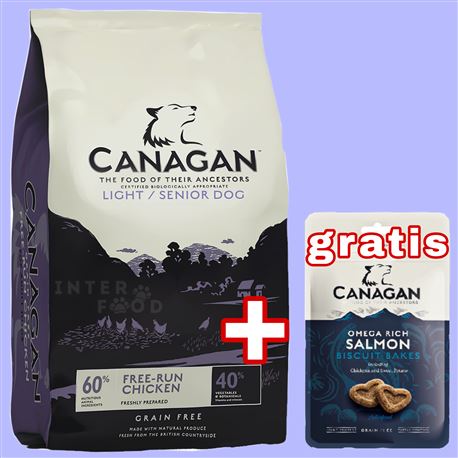 CANAGAN Light / Senior Free Range Chicken 12kg + biscotti gratuiti 1