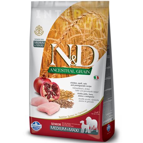 FARMINA N&D Low Ancestral Grain - CHICKEN & POMEGRANATE SENIOR  Medium & Maxi - 12kg